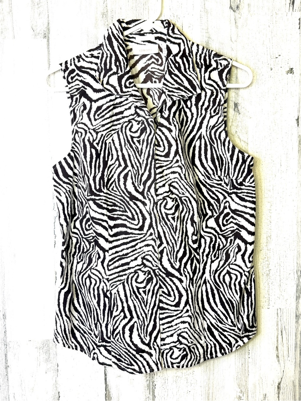 Chicos Brown & White Zebra Print Collared Top
